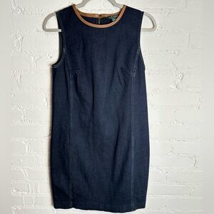 Ralph Lauren| Denim Western Rodeo Classic Mini Dianva Leather Trim Sheath Dress